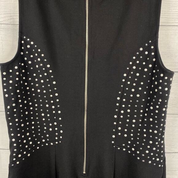 Carmen Marc Valvo Size Large LBD Black Studded Sleeveless Party Dress Stretch - Picture 5 of 8